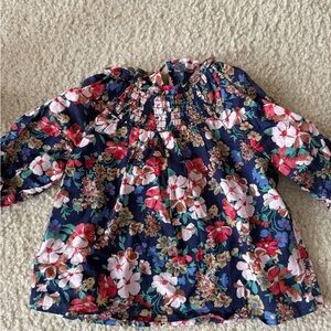 Janie and Jack Floral Kids Blouse - Navy and Pink